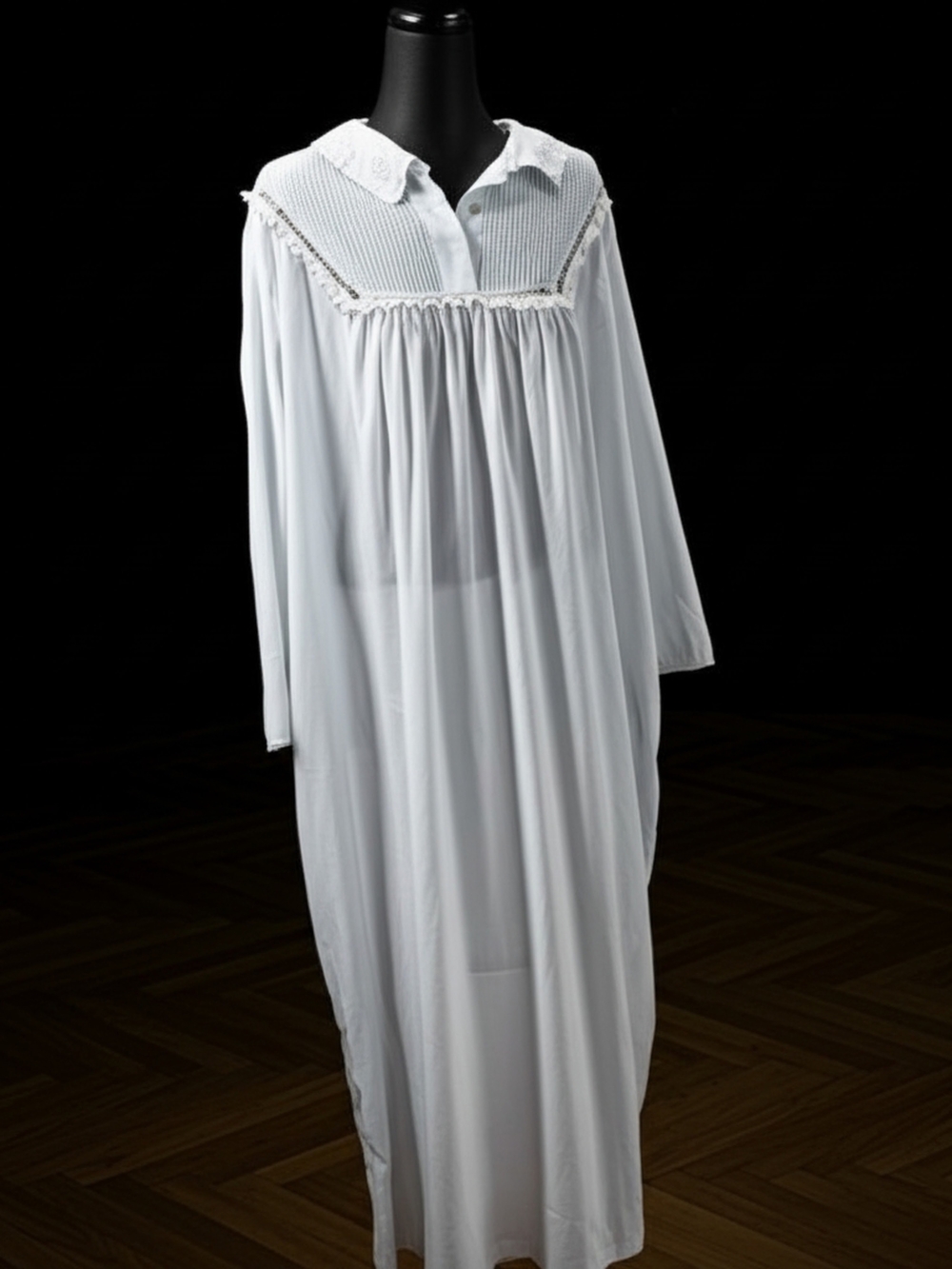 Vintage Barbizon Long Sheer  Nightgown with Lace Yoke
